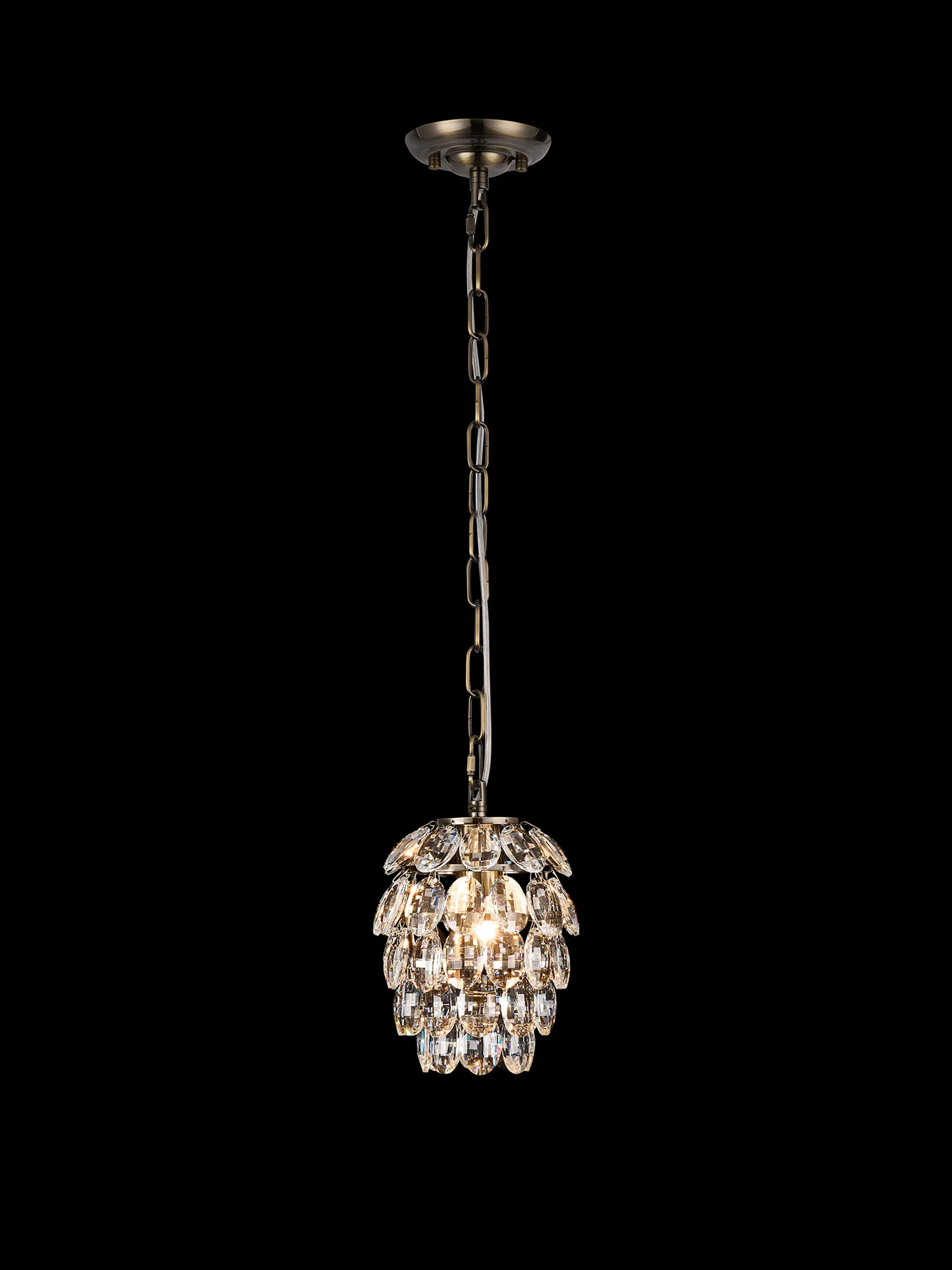 Coniston Antique Brass Crystal Ceiling Lights Diyas Single Crystal Pendants